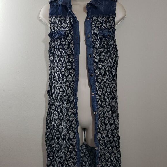 Duster with denim trim and split sides - Picture 1 of 13